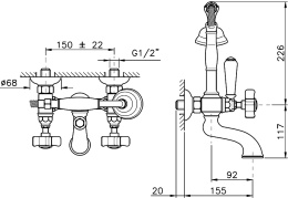 Фото Смеситель Nicolazzi Dames Anglaises 1401CR18 для ванны и душа, хром, ручки Dames Anglaises