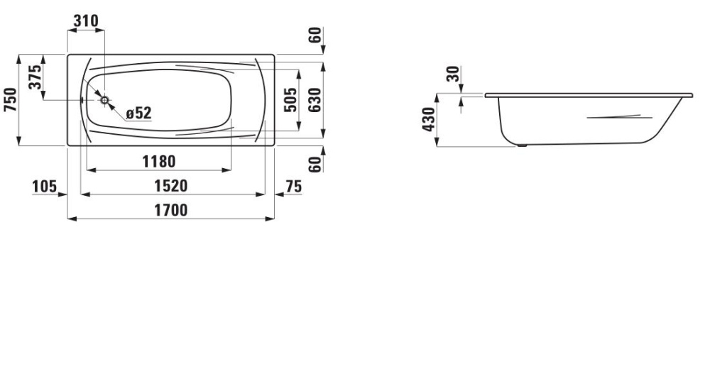 Стальная ванна Laufen Palladium 170х75 2.2511.0.000.040.1 без ручек