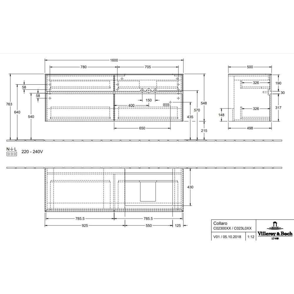 Villeroy Boch Collaro C023L0VJ Тумба под раковину 1600х500 мм (Nordic Oak)