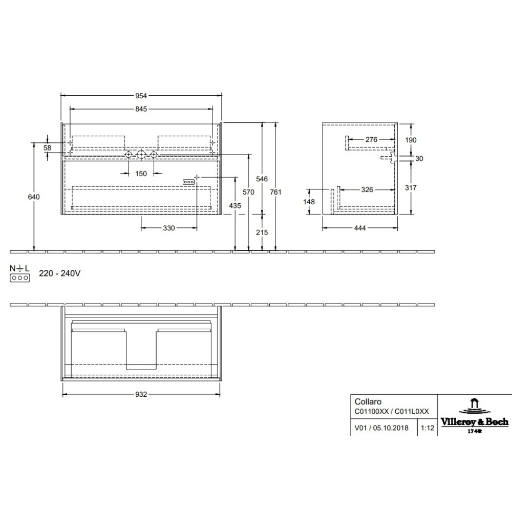 Villeroy Boch Collaro C011L0E8 Тумба под раковину 954х444 мм (White Wood)