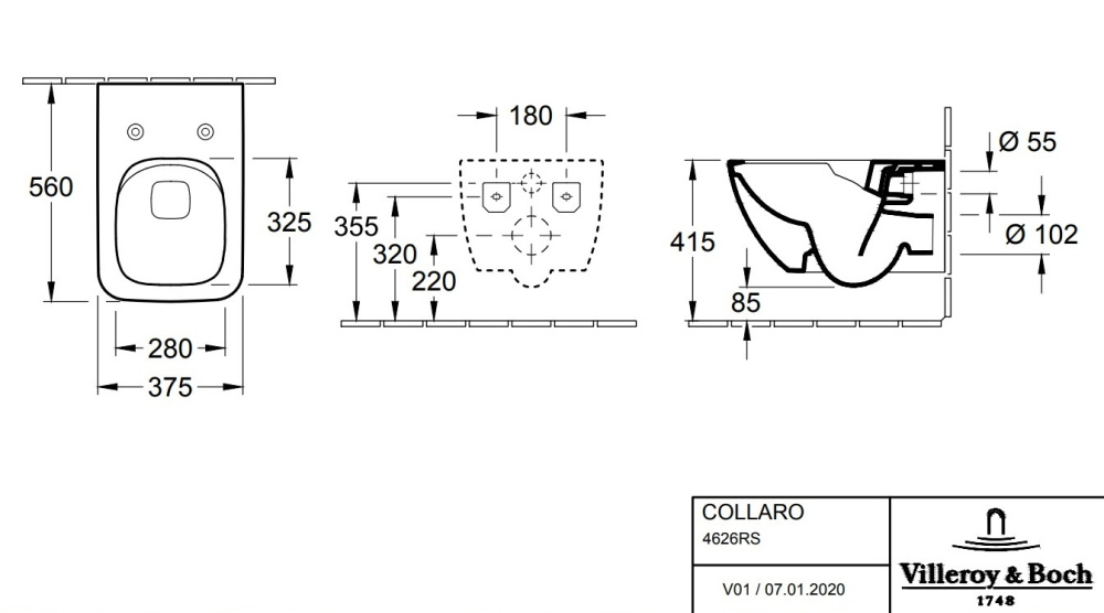 Villeroy Boch Collaro 4626RSR1 Подвесной унитаз в комплекте с сиденьем и крышкой ceramicplus (альпий
