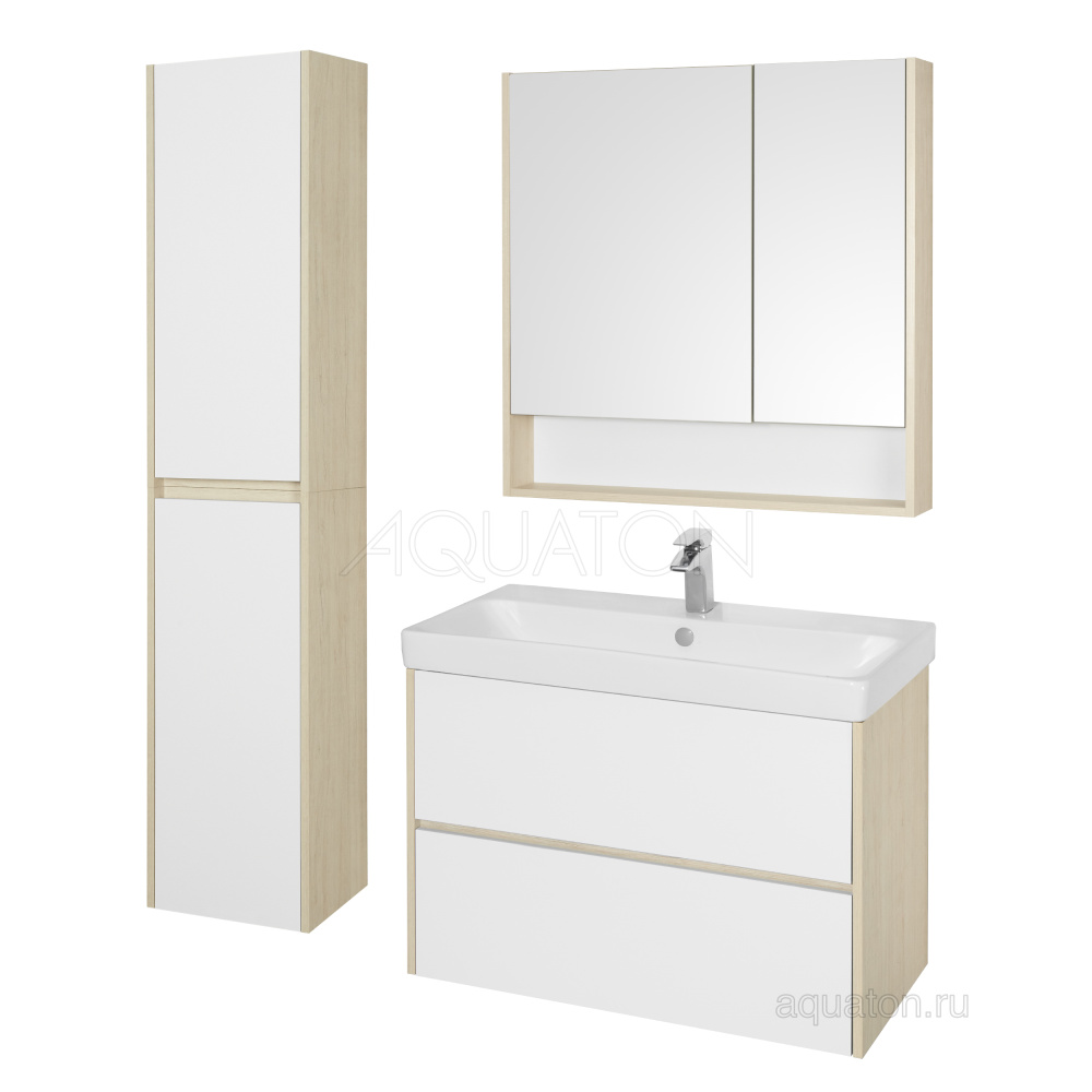 Фото Тумба под раковину Aquaton Сканди 90 белая, дуб верона 1A251901SDB20