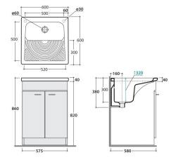 Фото Раковина постирочная с тумбой Globo Gilda (LP060.BI+MB060) белый