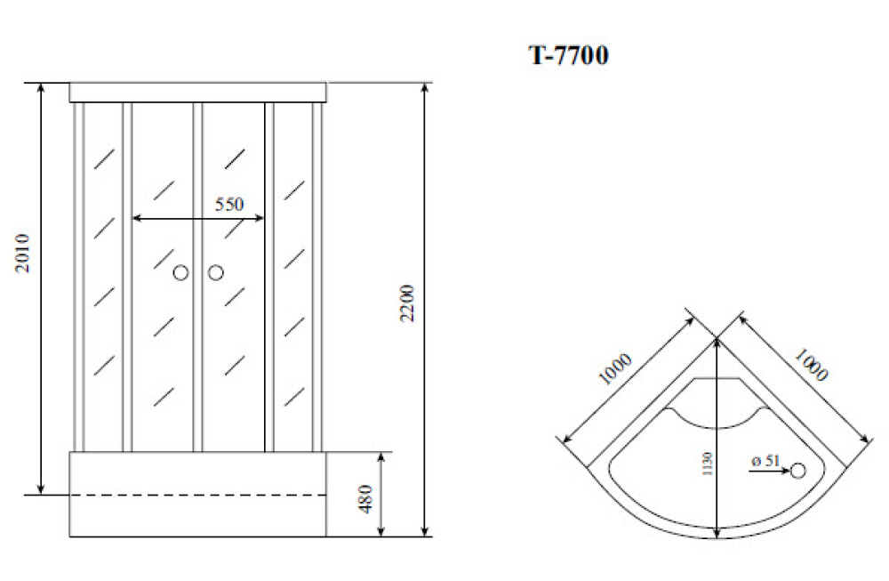 Душевая кабина 100x100x220 Timo (T-7700) С гидромассажем, акрил, Поддон глубокий