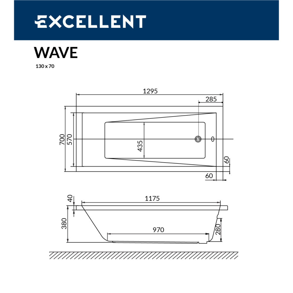 Акриловая ванна 130x70 Excellent (WAEX.WAV13WH), прямоугольная