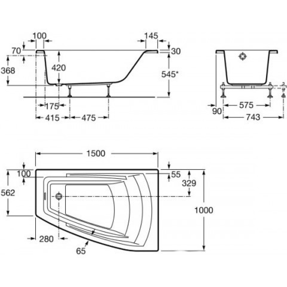 Фото Акриловая ванна 150x100 Roca (ZRU9302864), асимметричная