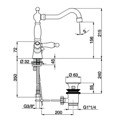 Смеситель для раковины Cisal Arcana Toscana TS00052124, золото