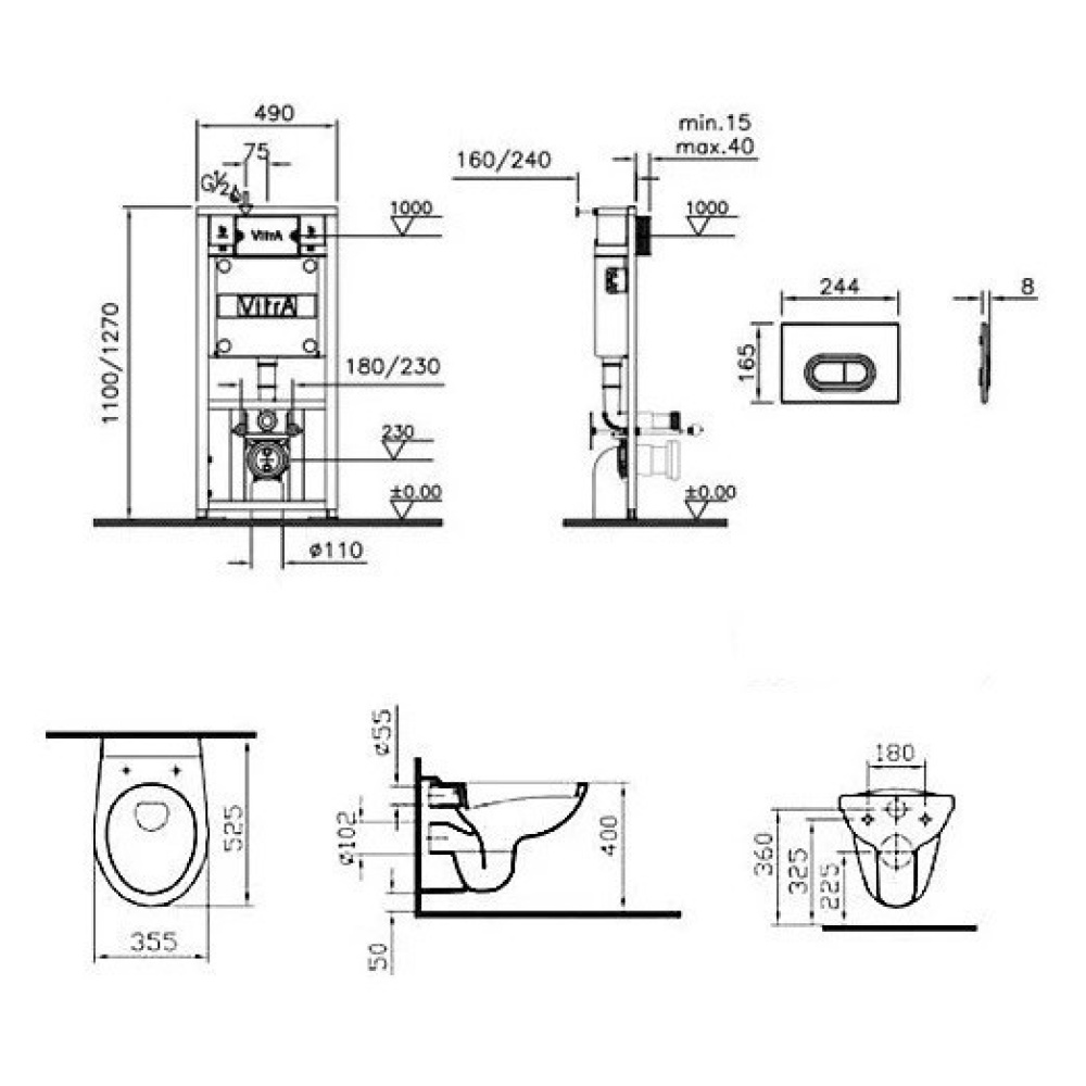 Инсталляция и унитаз Vitra Normus (9773B003-7203) белый