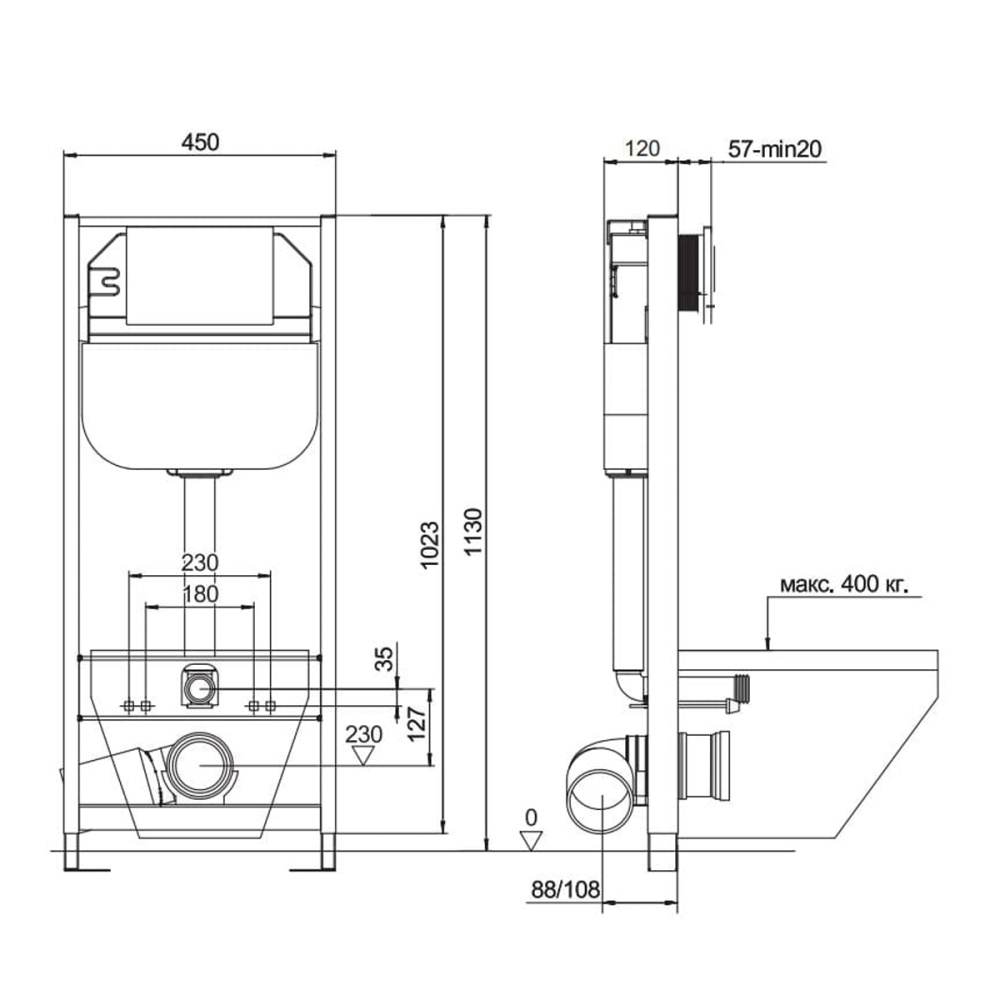 Фото Инсталляция Aquanika Basic 10.702.450.00.00 для подвесного унитаза с крепежом и шумоизоляцией 113x45