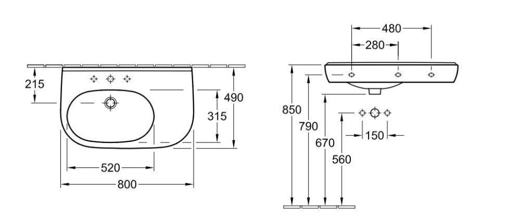 Фото Раковина 51608G01 VILLEROY&BOCH O'NOVO, 800х490 мм