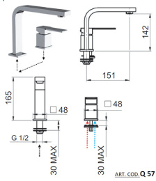Фото Смеситель на раковину RR Q57 (смес. узел+излив)