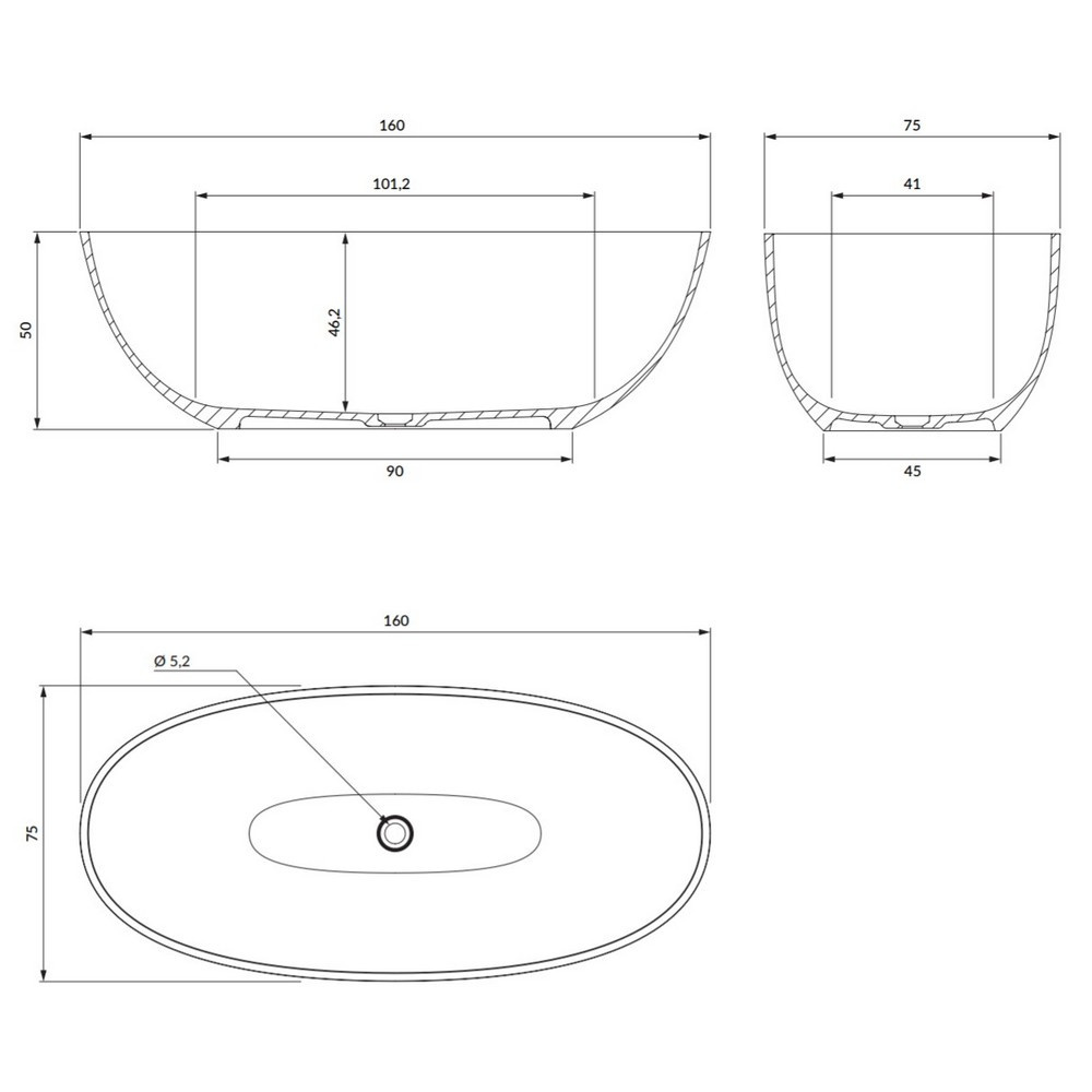 Ванна OMNIRES SHELL M+ отдельностоящая 160х75 см SHELLWWBP (белый глянец)