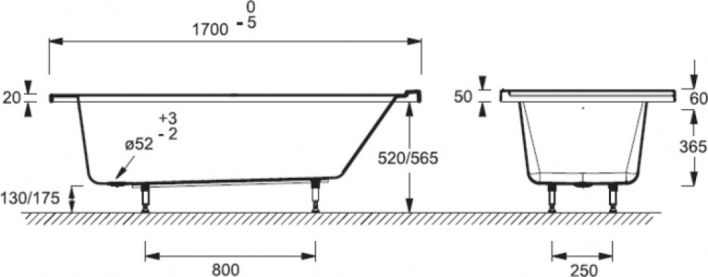 Акриловая ванна 170x80 Jacob Delafon (E6139R-00), прямоугольная