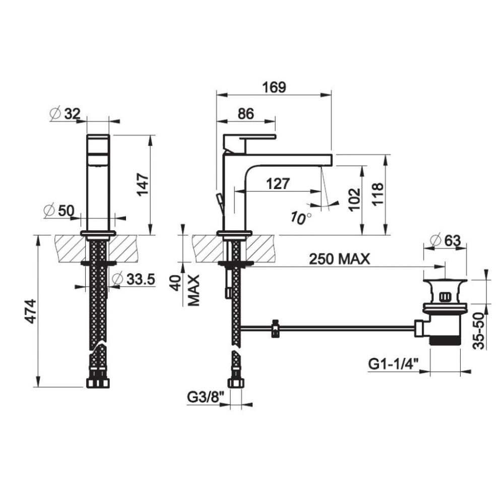 Смеситель для раковины Gessi Via Manzoni (38601#299) черный