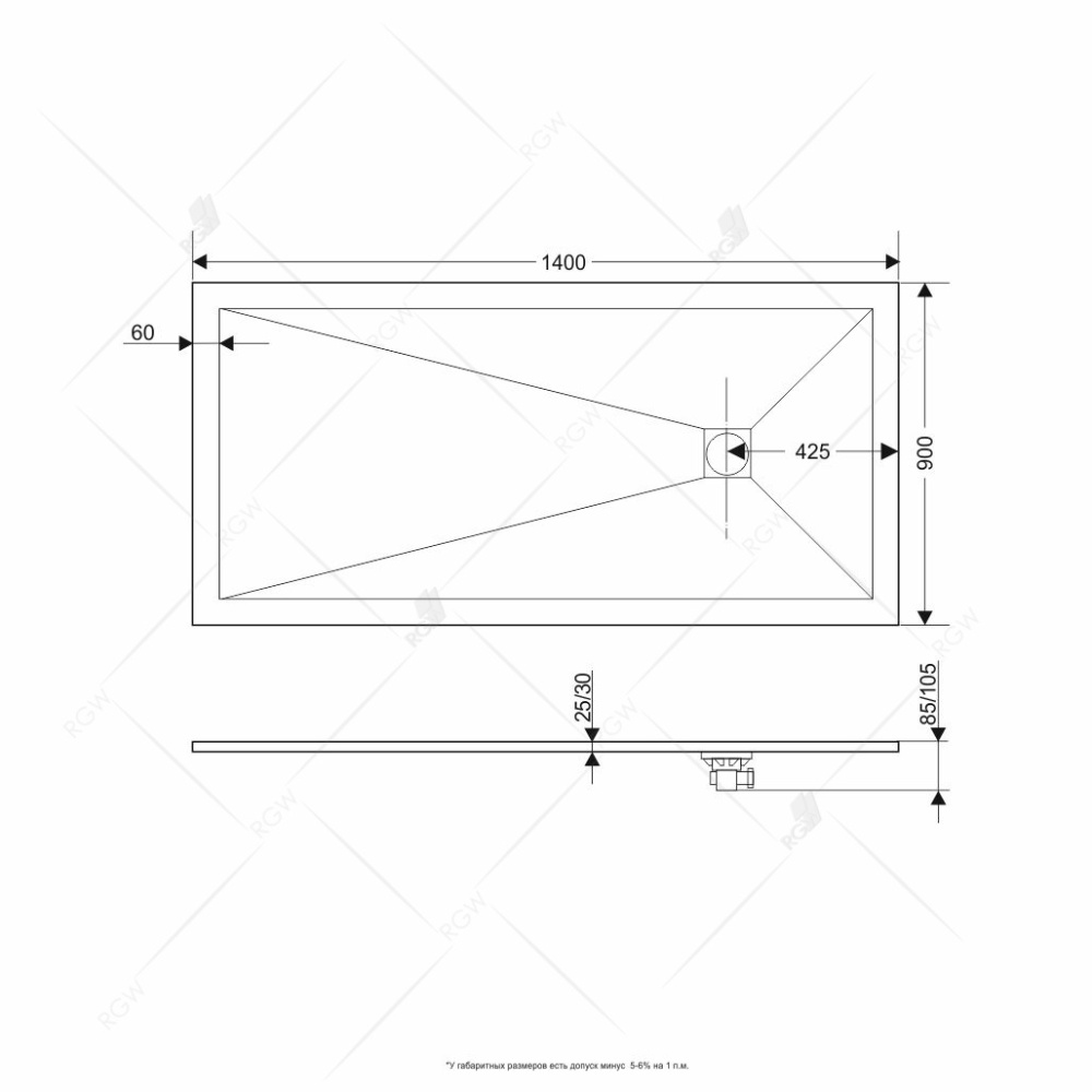 Душевой поддон RGW Stone Tray 16152914-01 прямоугольный