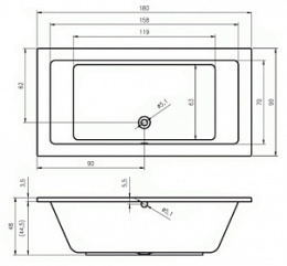 Акриловая ванна 180x90 Riho (B026001005), прямоугольная, Гидромассаж: установка по желанию