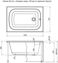 Фото Акриловая ванна 100x70 Aquanet (00216308), прямоугольная
