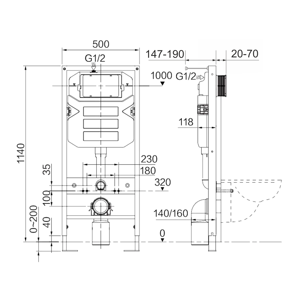 Подвесной унитаз Ceramica Nova CN4002MB_1002B_1000 Сет 4 в 1 Rimless с системой инсталляции