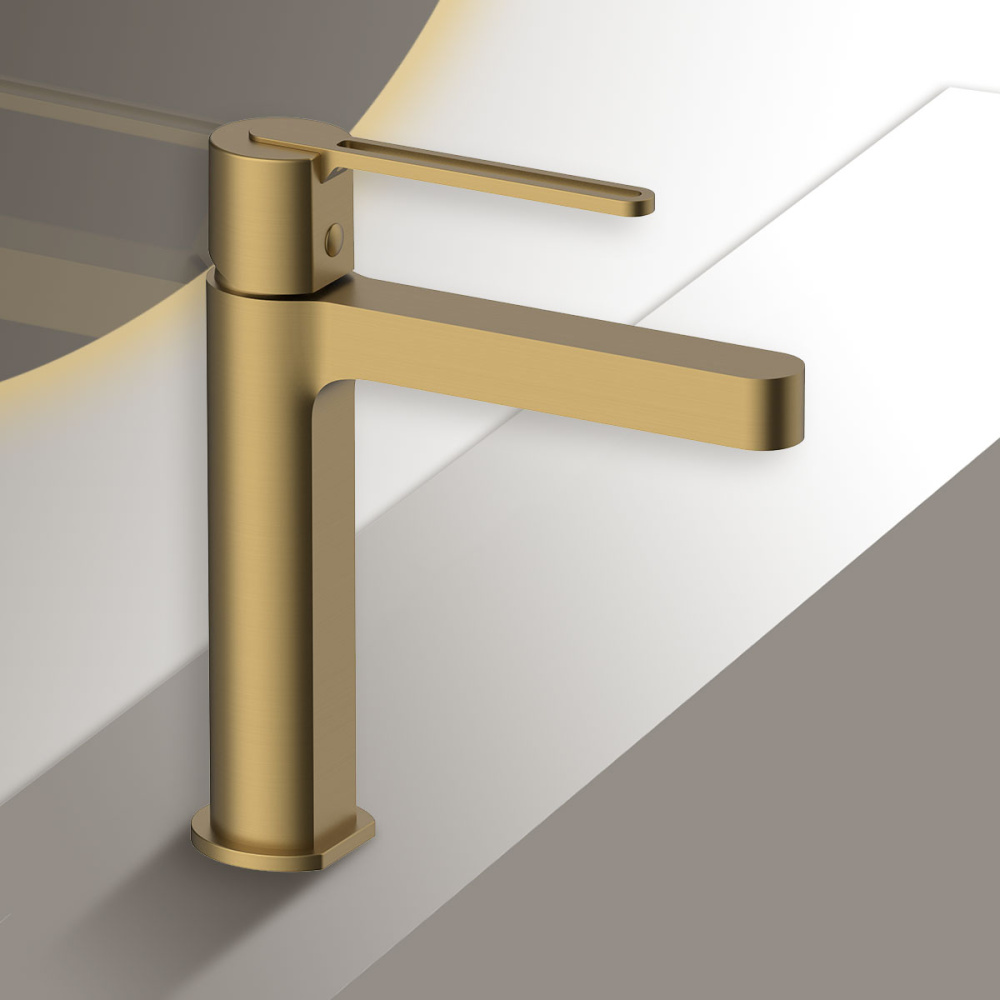 Фото Смеситель для раковины Vincea Rondo (VBF-1R1BG) золото брашированное