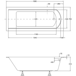 Акриловая ванна 170x70 Besco (WAS-170-SL), прямоугольная