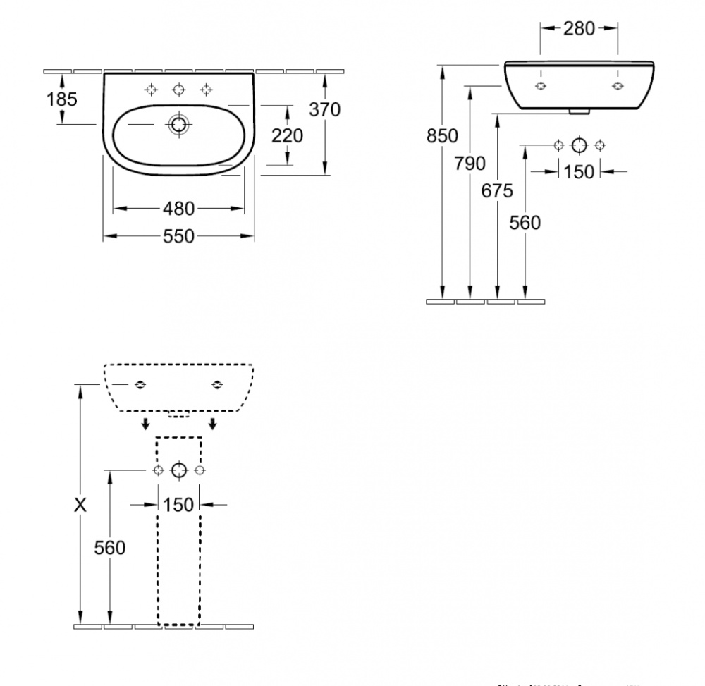 Раковина укороченная 51665501 VILLEROY&BOCH O'NOVO, 550х370 мм