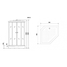 Душевая кабина 90x90x220 Niagara (NG-306-01) акрил, Поддон низкий