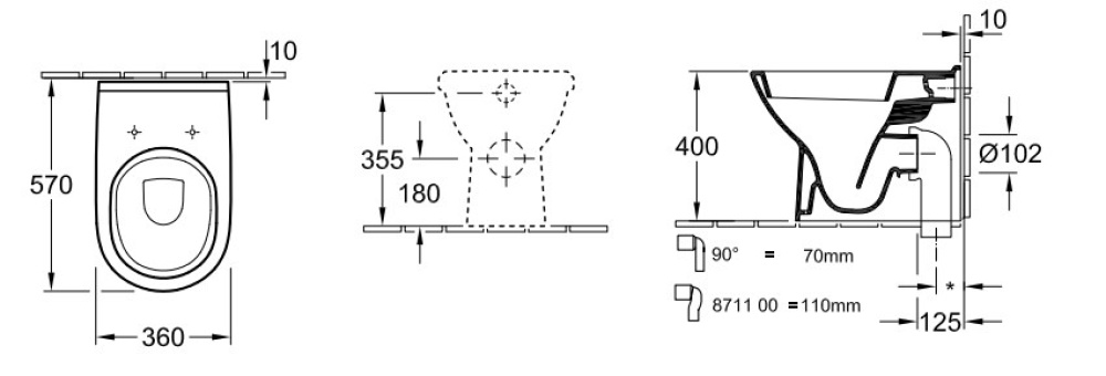 Унитаз напольный пристенный 56571001 VILLEROY&BOCH O'NOVO