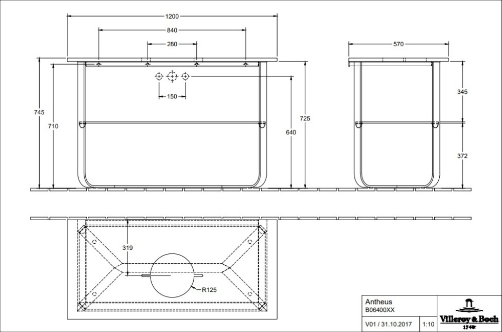 Фото Консоль под раковину Villeroy Boch ANTHEUS B06400RC цвет хром/белый мрамор