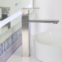 Фото MELANA Смеситель д/ум-F610202 Cubo нерж.сталь, однорычажный, сатин, литой излив