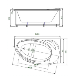Акриловая ванна 160x97 Aquatek (BET160-0000028), асимметричная