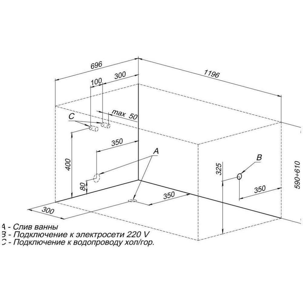 Акриловая ванна 120x70 Aquanet (00204050), прямоугольная
