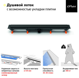 Фото Душевой лоток PAINI Klasik 850 CH850KC черный