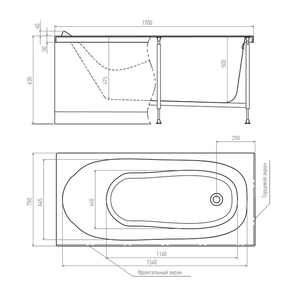 Акриловая ванна 170x75 Alex Baitler (NEMI 170*75), прямоугольная