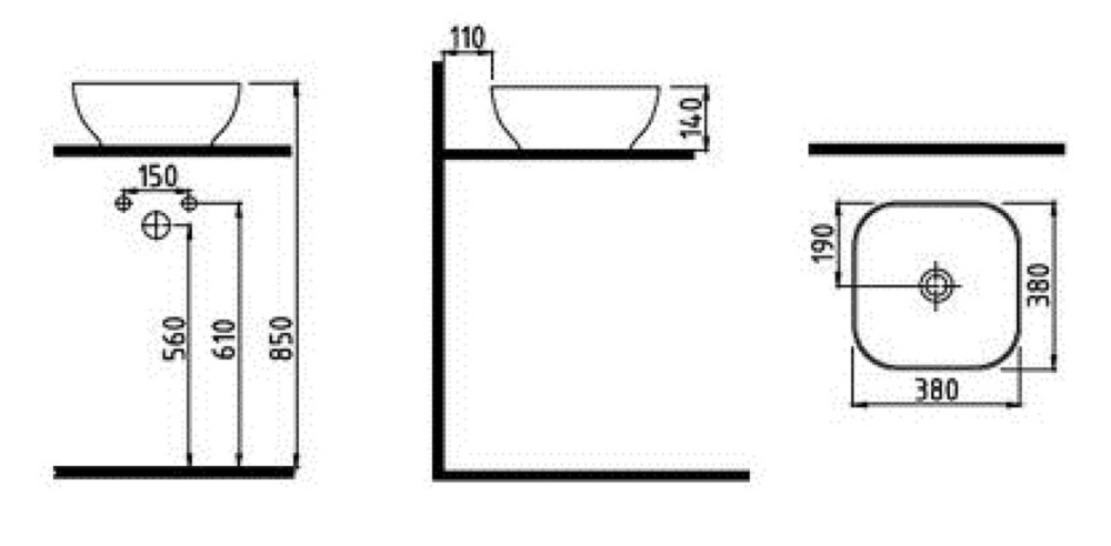 Фото Раковина Bien Motto MTLG03801FD0W3000 38 x 38 x 14 см на столешницу квадратная, белый
