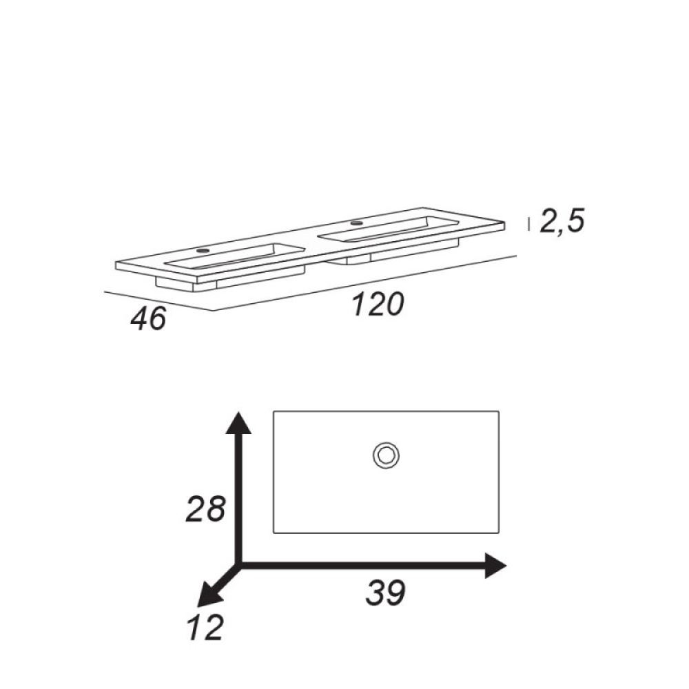Раковина 121 см Cezares (50211) прямоугольная