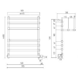 Полотенцесушитель электрический Margaroli Sole 552-6 BOX 5524706WHPB, с полкой, высота 63.5 см, шири