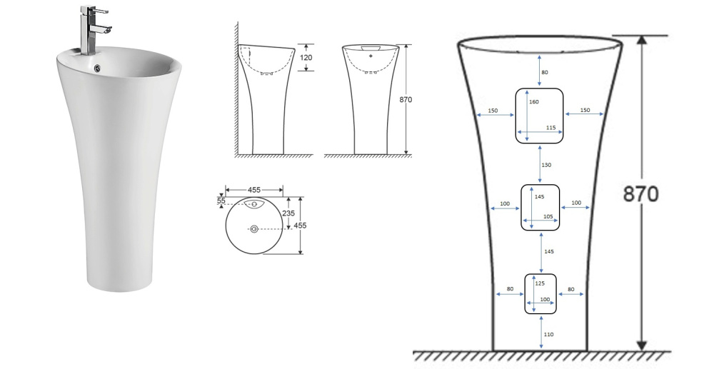 Фото Раковина напольная Cerutti ADELINA CT7274 455x455x870