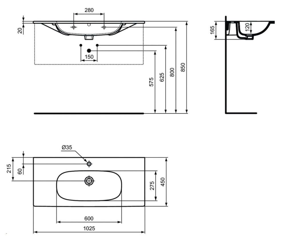 Раковина Ideal Standard Tesi Vanity 100 см, белый, T350801