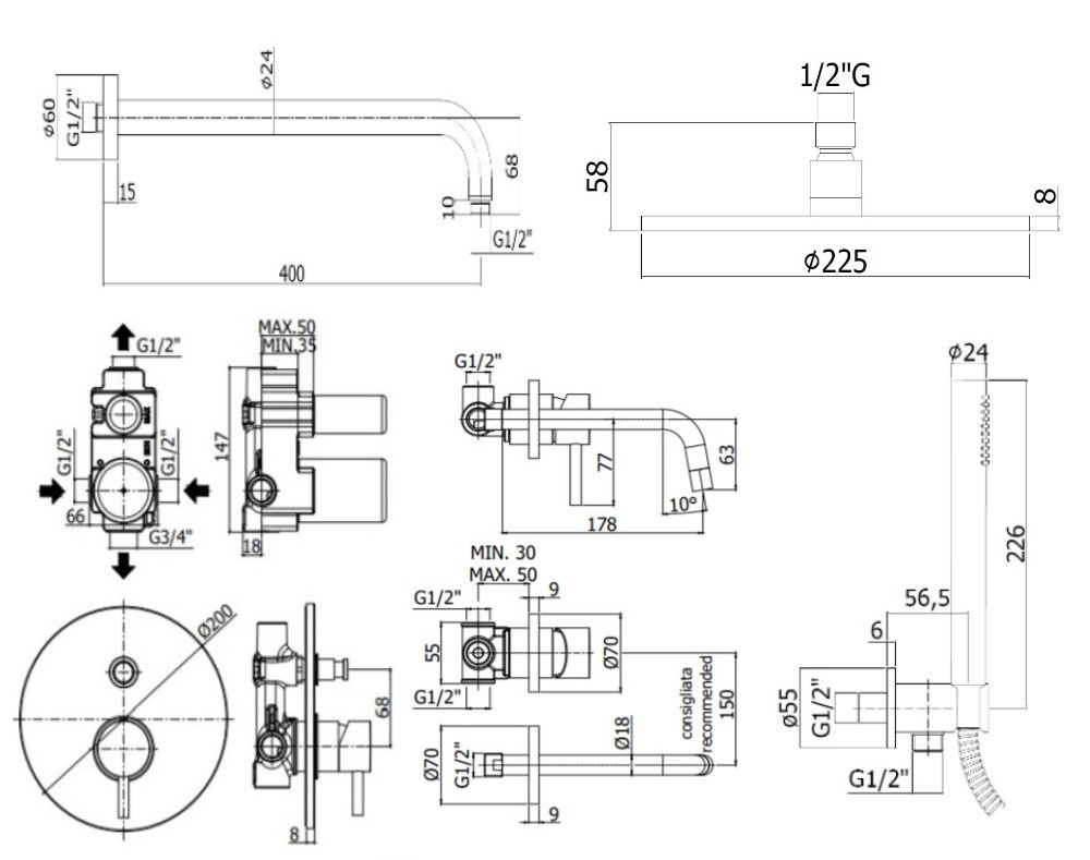 Комплект для душа Paffoni LIGHT (KITLIG015HG006) медовое золото