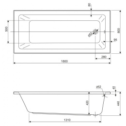 Акриловая ванна 180x80 Cezares (PLANE SOLO MINI-180-80-42-W37), прямоугольная