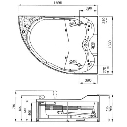 Акриловая ванна 170x133 Gemy (G9086 B R), угловая асимметричная