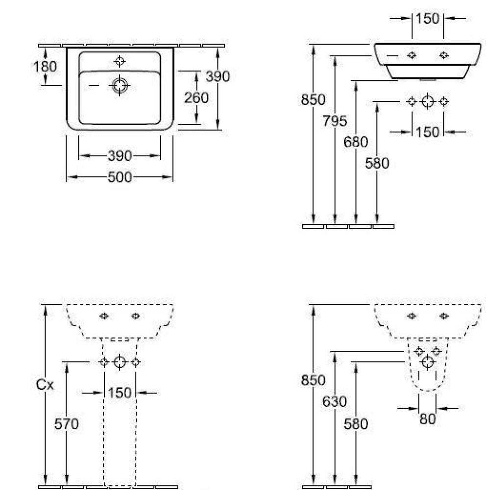 Фото Раковина компактная 73055001 VILLEROY&BOCH SUBWAY 2.0, 500x390 мм