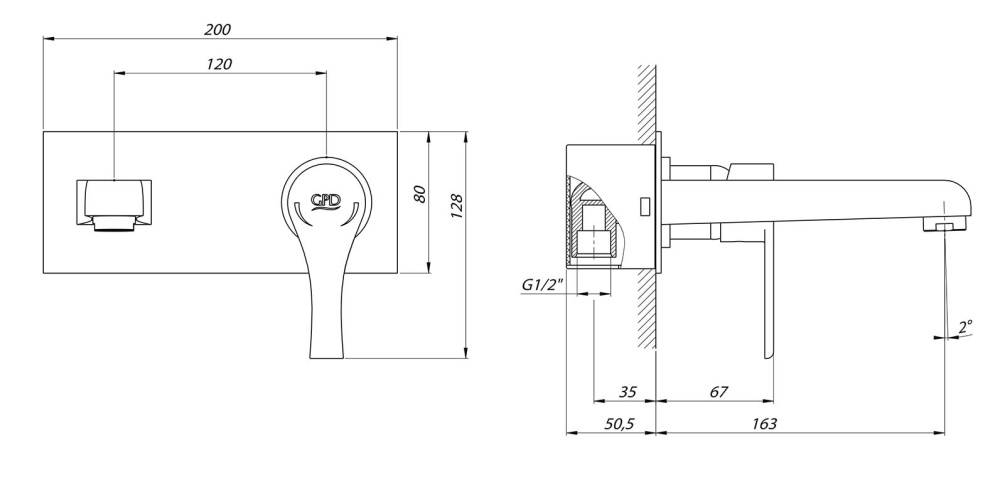 Фото Смеситель GPD Atros MDA65, для раковины, встраиваемый, хром