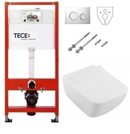Инсталляция Tece с безободковым унитазом Villeroy&Boch Venticello 4611 R0R1, сиденье микролифт