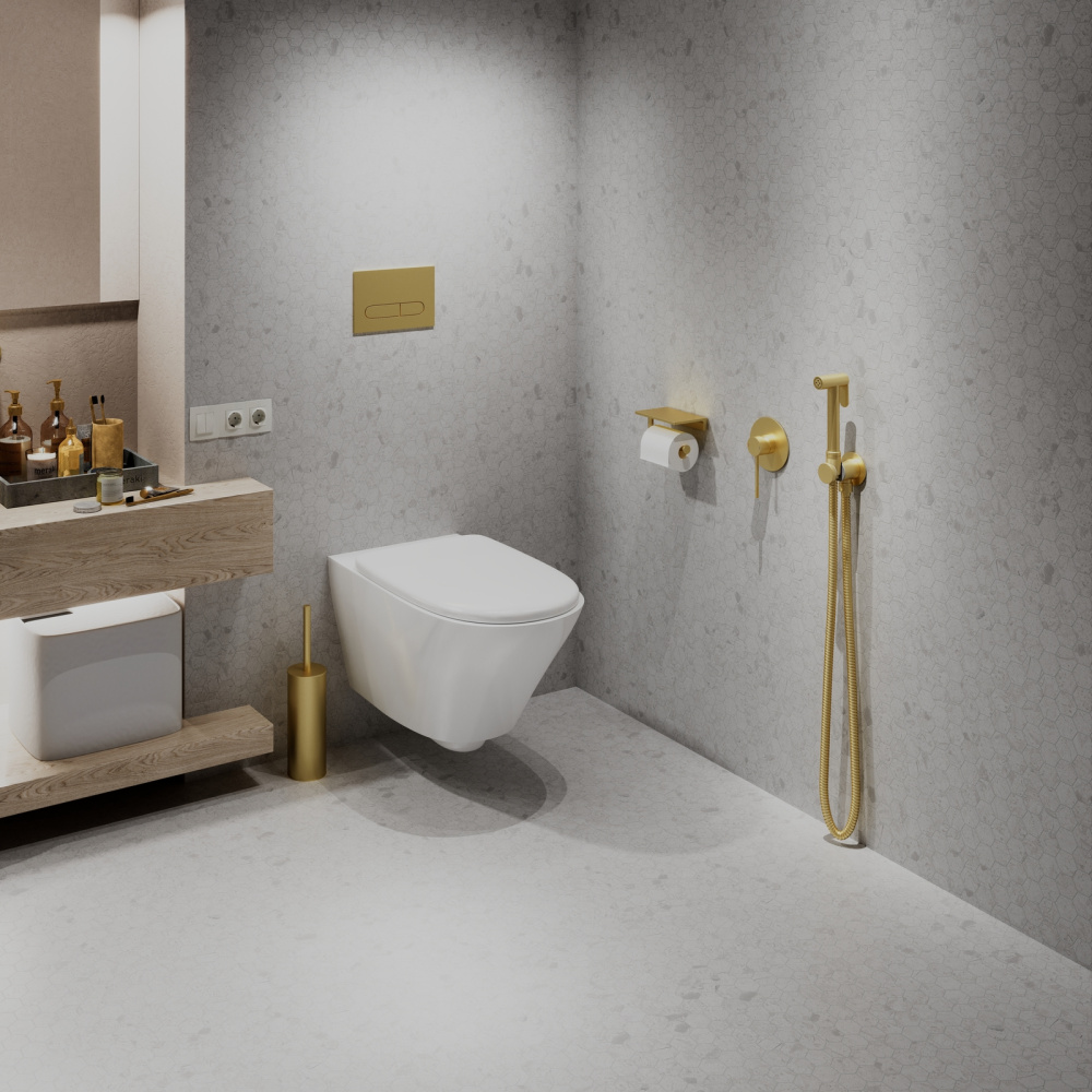 Фото Смеситель встроенный с гигиеническим душем Timo Saona 2389/17SM золото матовое