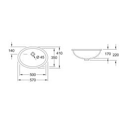 Раковина 50 см Villeroy&Boch Evana 61470001 под столешницу с переливом