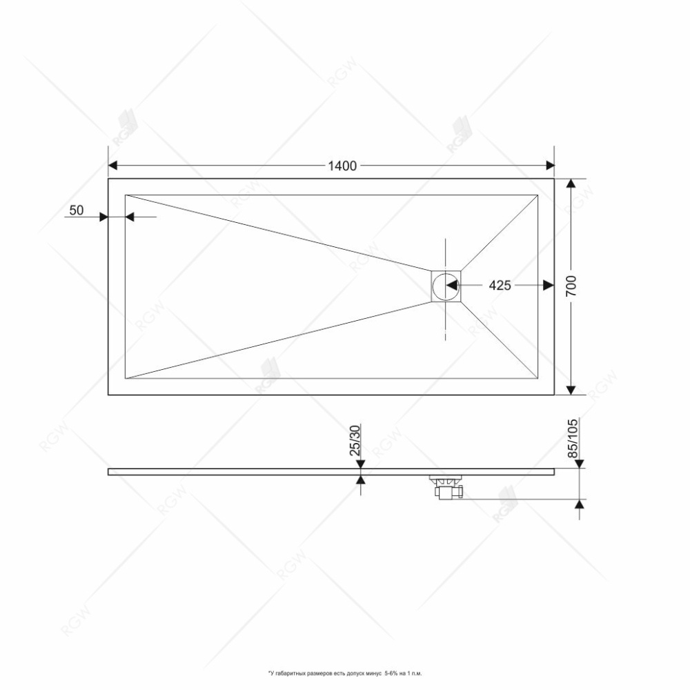 Душевой поддон RGW Stone Tray 16152714-02 прямоугольный