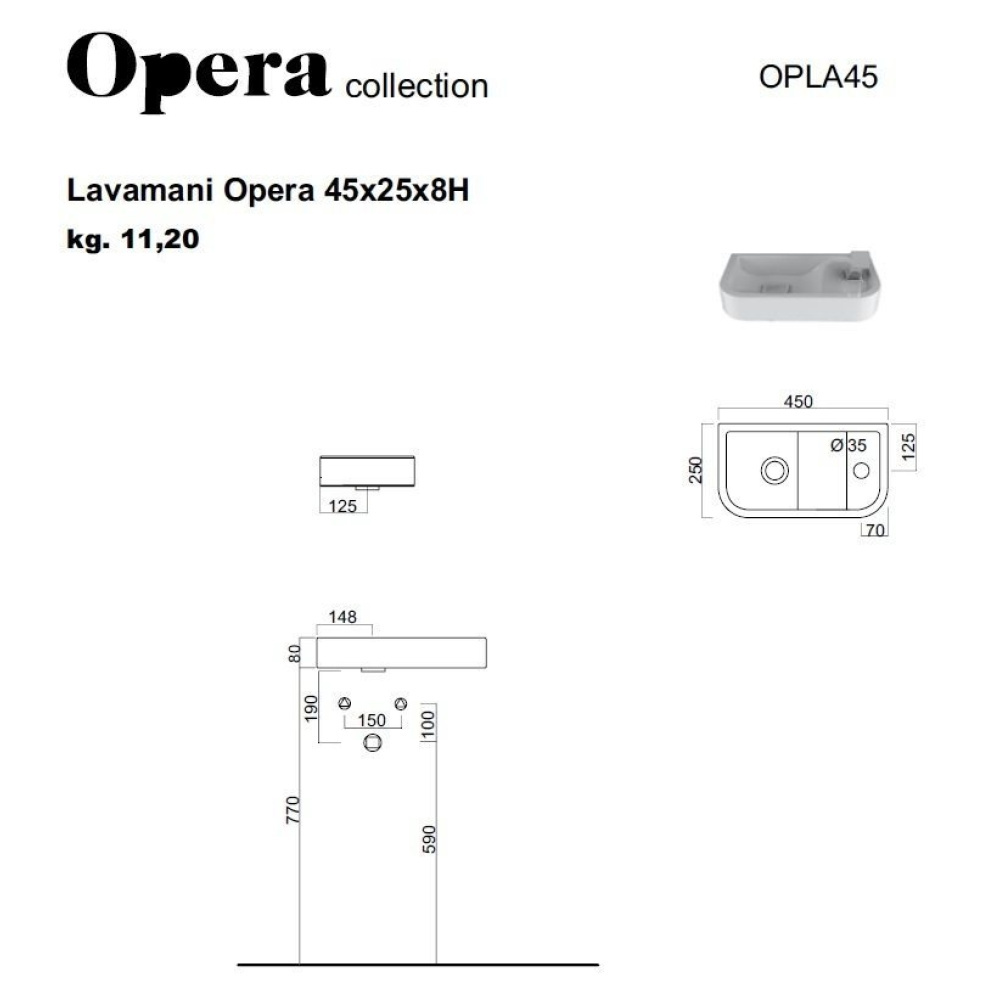 Cielo OPERA OPLA45 мини - раковина на 45 см (цвет: белый)