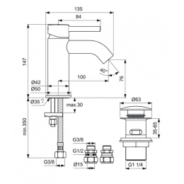 Смеситель Ideal Standard Ceraline для раковины, с донным клапаном, хром, BC186AA