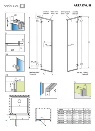 Элемент душевой двери Radaway Arta DWJ II 628 L фурнитура Хром стекло прозрачное 386441-03-01L